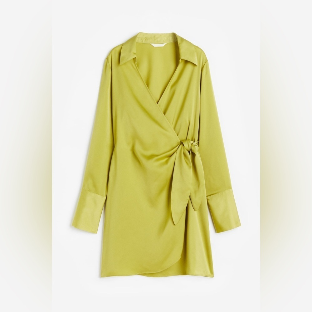 H&M Beautiful Green Satin Wrap Dress Size Small